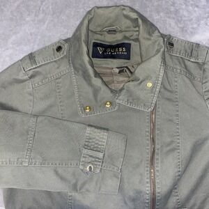 GUESS LOS ANGELES Olive Green Utility Jacket Women Military Style Zip Front SzXL